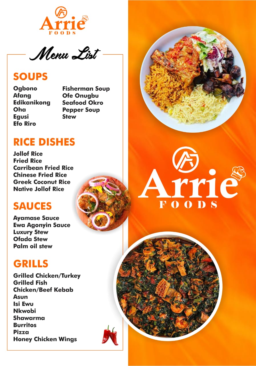 Arrie Foods Menu
